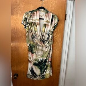 Aiden by Aiden Mattox water color draped ruched midi dress 12